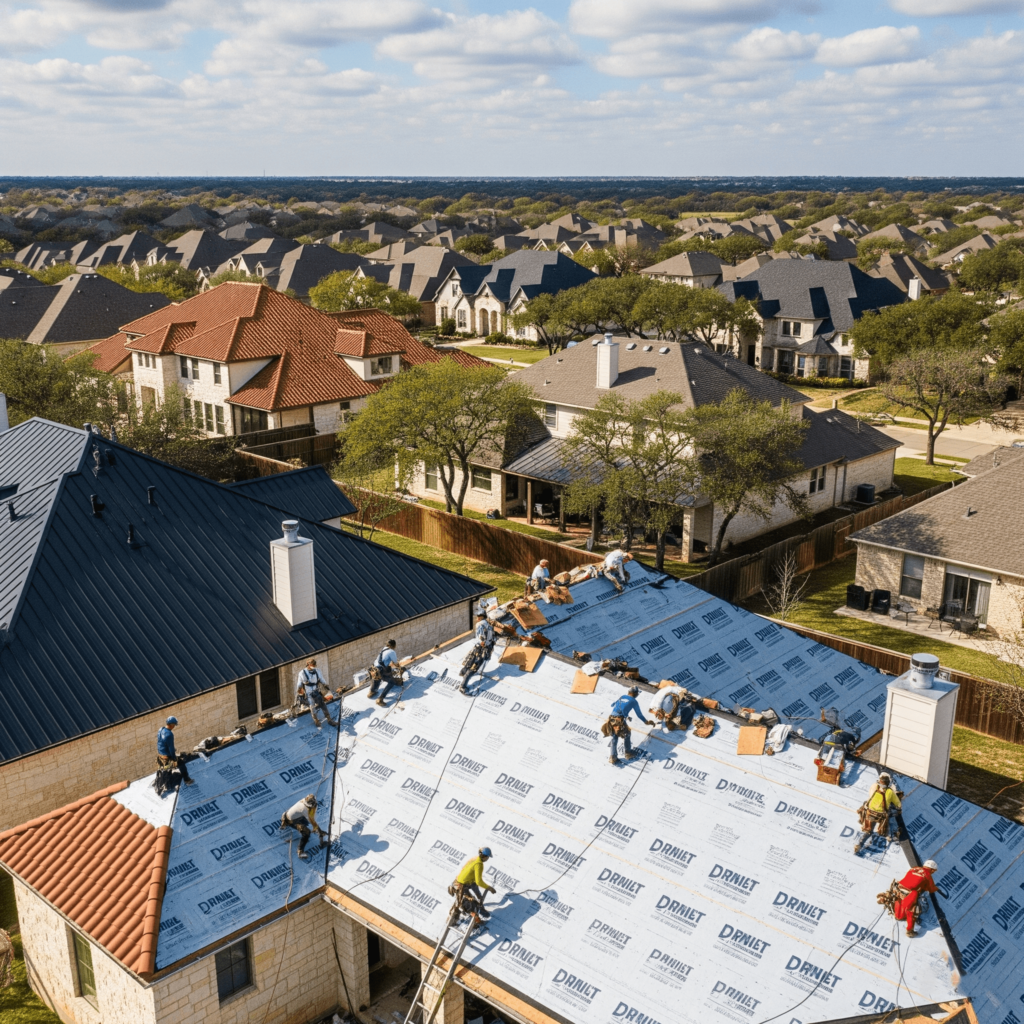 Cedar Park roofer repairing damaged shingles on a residential home in Texas